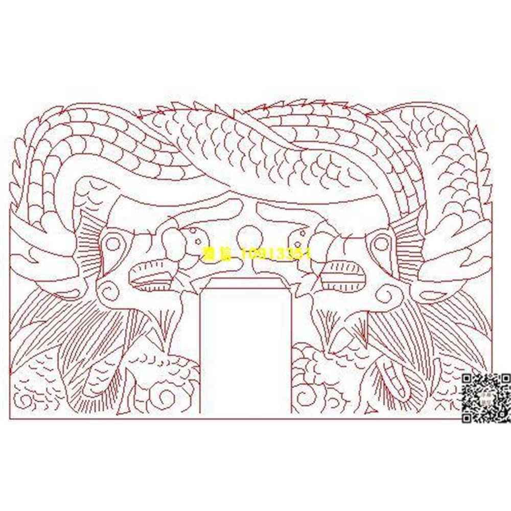 精雕图32双龙墓碑碑头线雕图线条图单线铣底图_电脑雕刻plt文泰矢量图精雕图浮雕图